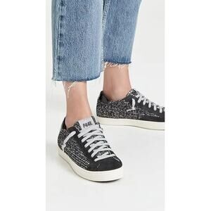 P448 John Shaka Tweed Low-Top Skater Sneakers with Glitter Lace Black Gray EU 37